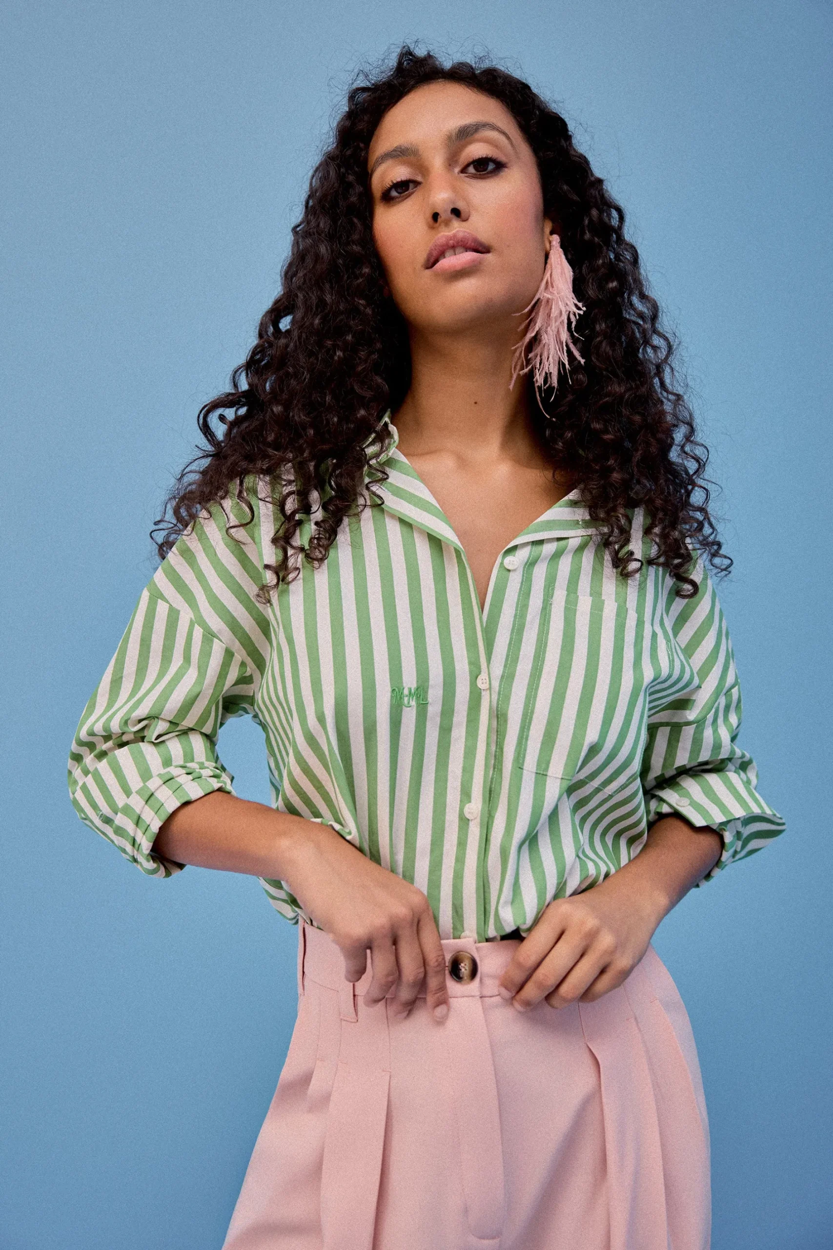 Make My Lemonade CHEMISE OMER GREEN STRIPE< Tops & T-Shirts