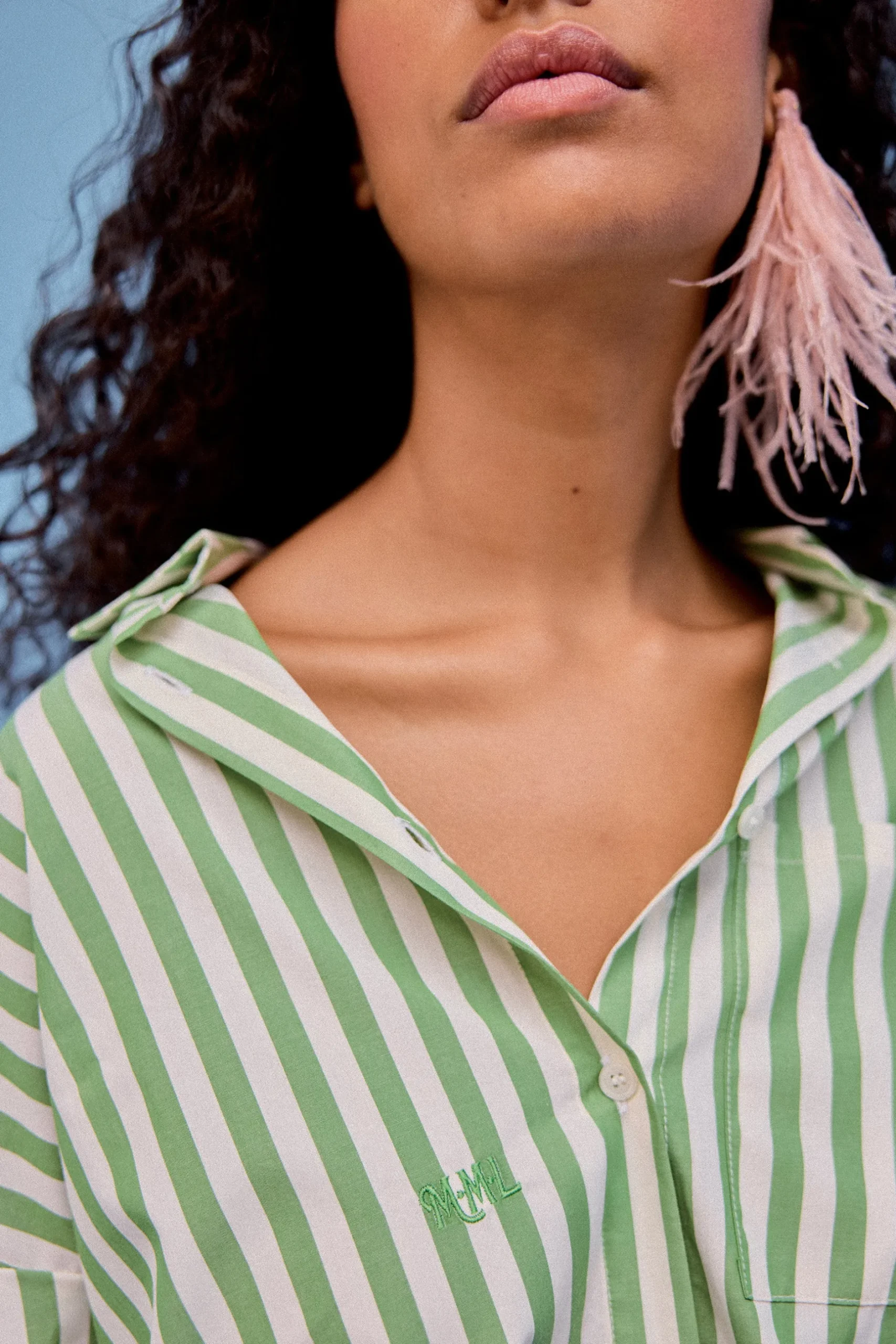 Make My Lemonade CHEMISE OMER GREEN STRIPE< Tops & T-Shirts