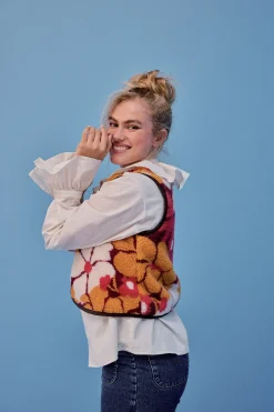 Make My Lemonade GILET RAVEL MOUMOUTE FLEURS ORANGE< Vestes & Manteaux