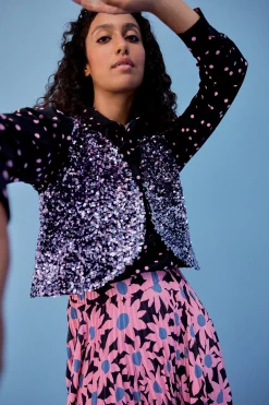 Make My Lemonade GILET RAVEL SEQUINS LILAS< Vestes & Manteaux