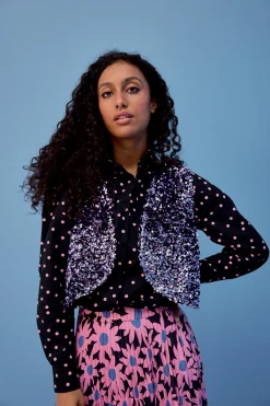 Make My Lemonade GILET RAVEL SEQUINS LILAS< Vestes & Manteaux